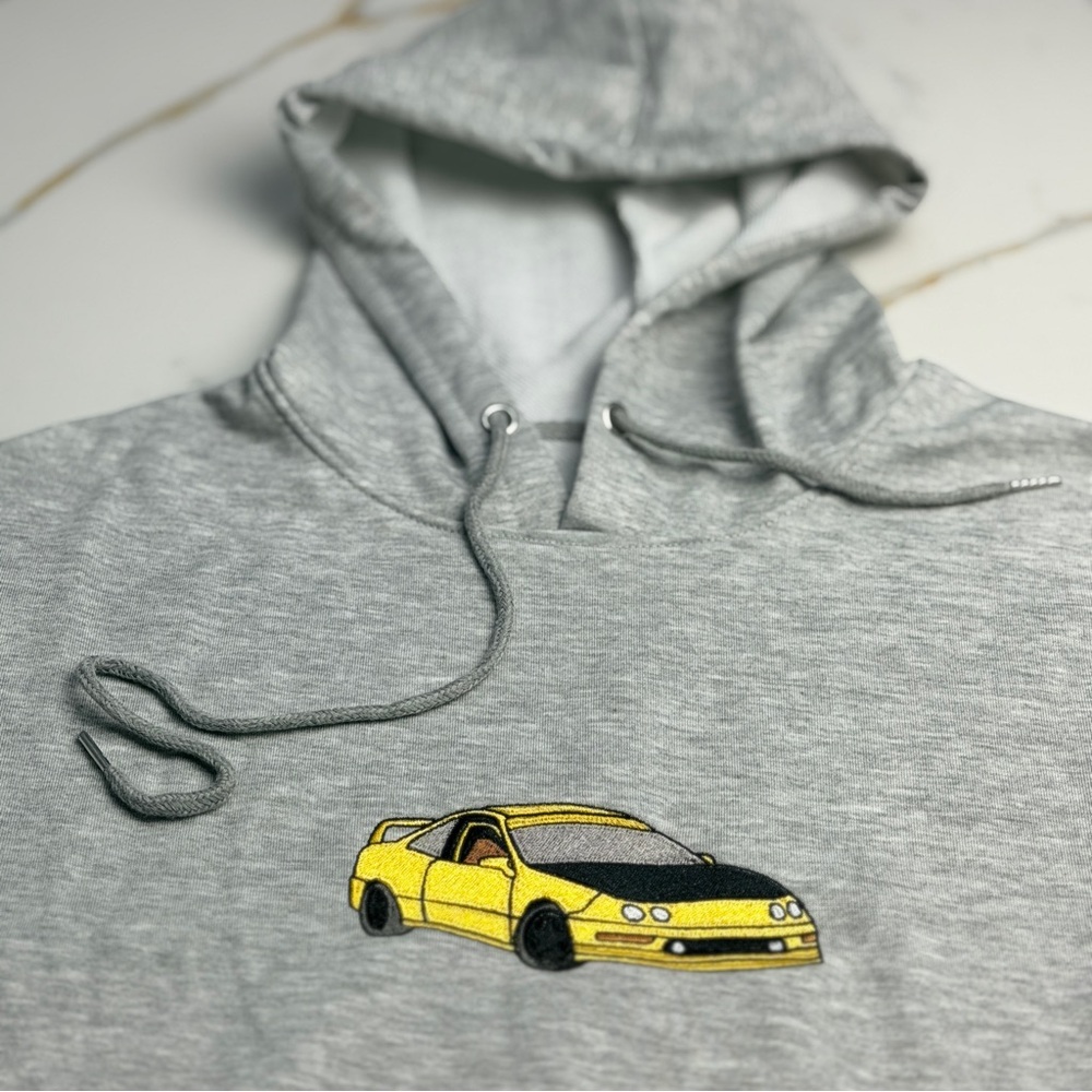 Gray Hoodie with Yellow Car Design